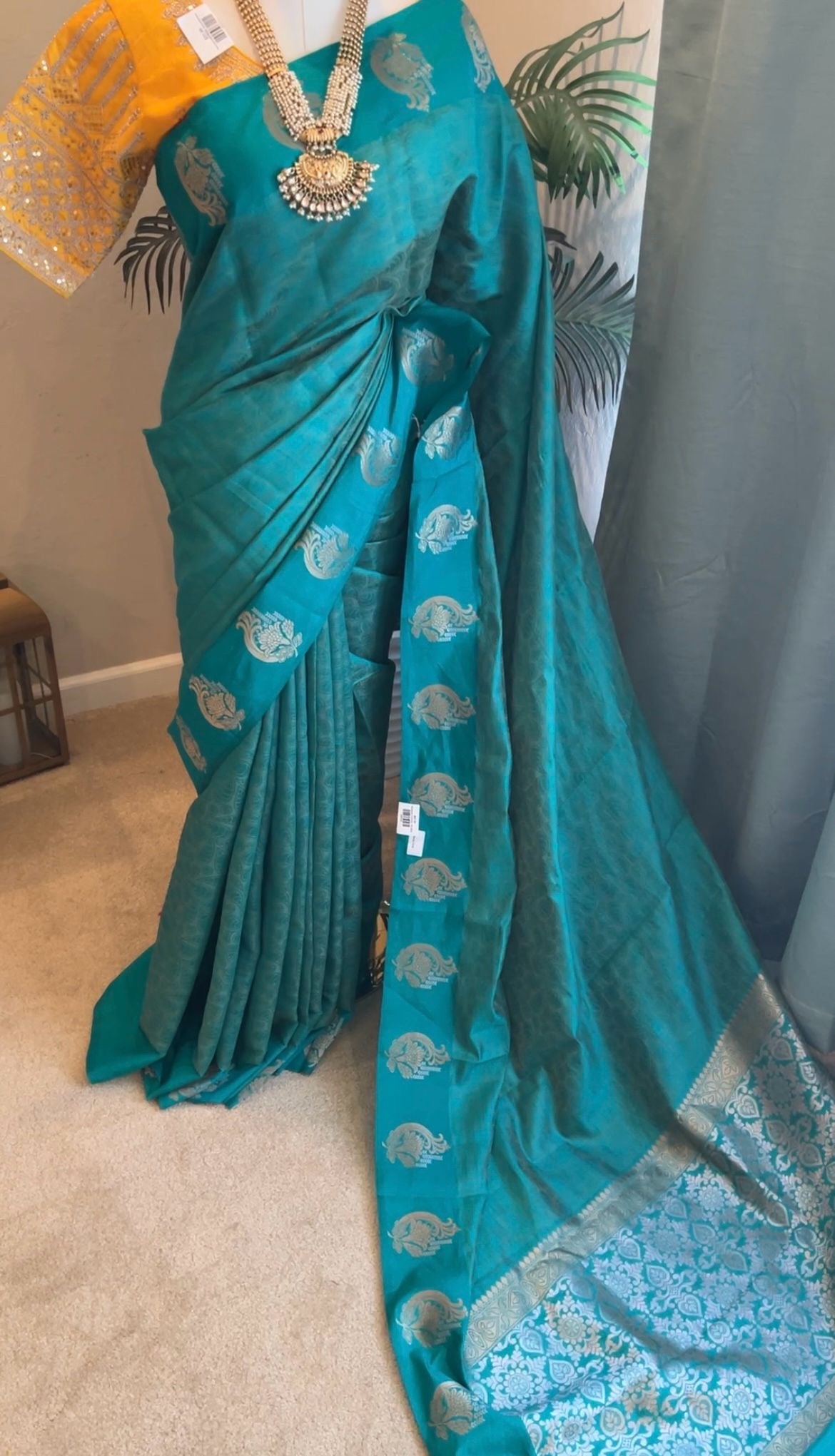 Teal Manya Embroidery Silk Saree