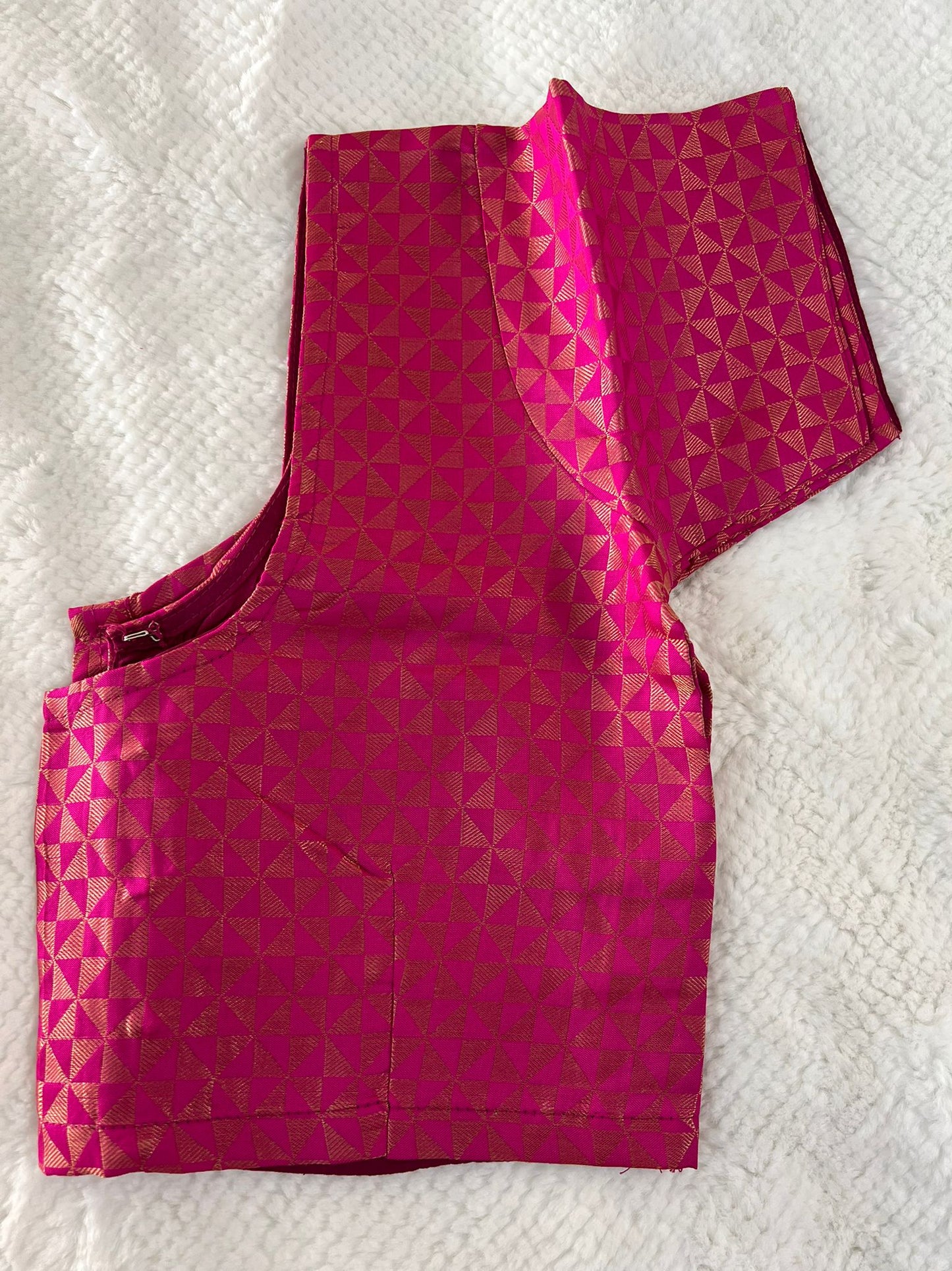 Pink Geometry Design Copper Zari Blouse