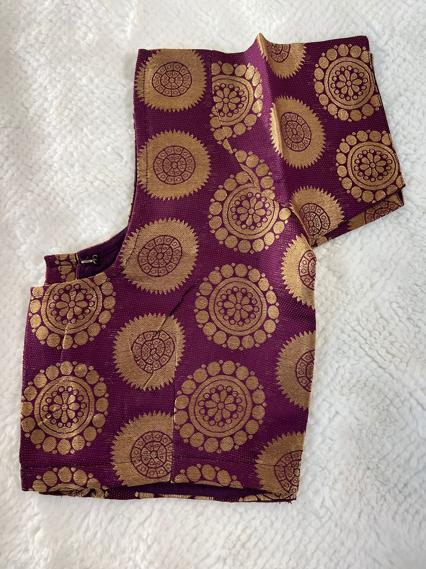 Maroon Round Design Copper Zari Blouse