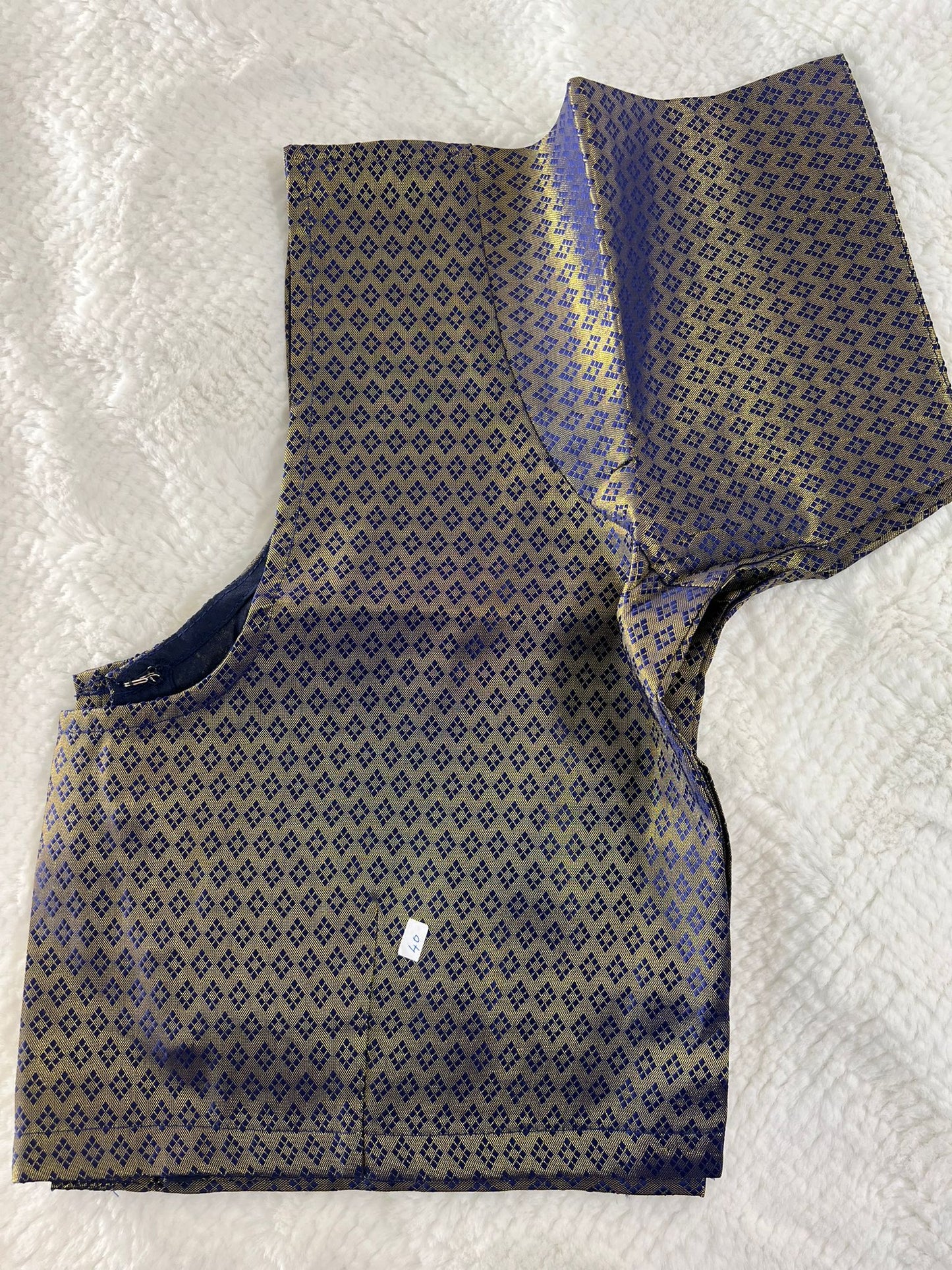 Dark Blue Geometry Design Copper Zari Blouse