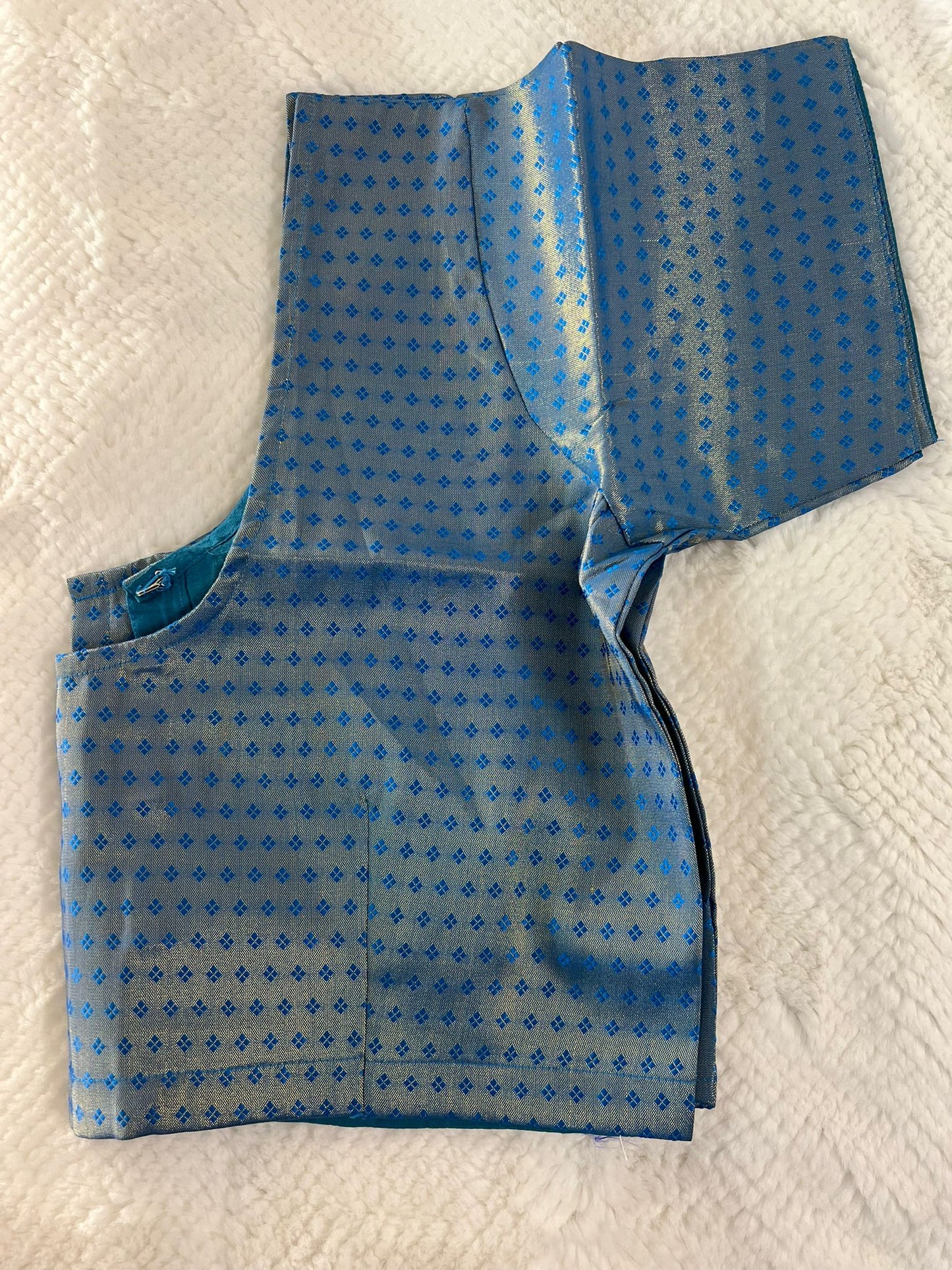 Teal Geometry Design Copper Zari Blouse