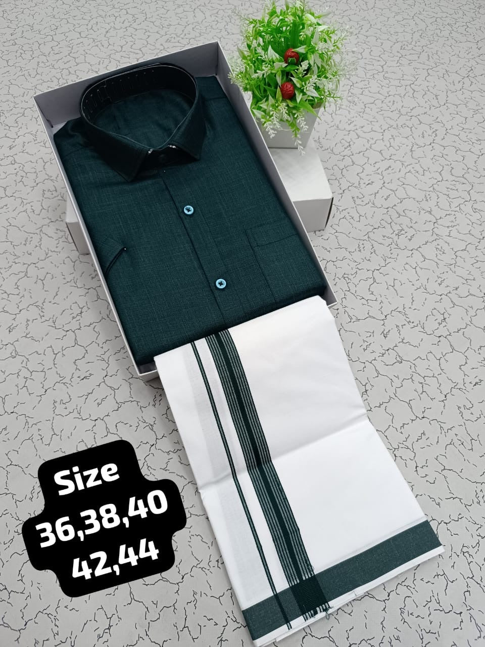 Dark Green Dhoti & Shirt Combo