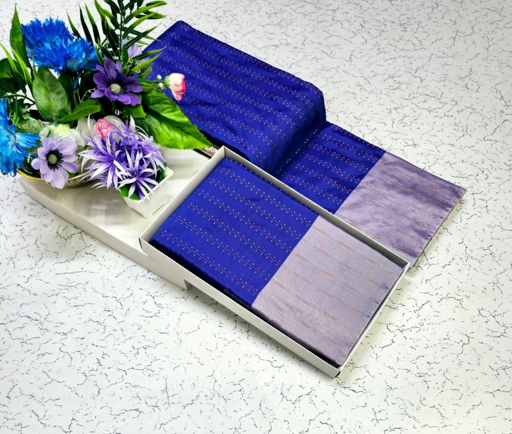 Blue and Grey Grand Soft Silk Wedding and Party Wear Saree