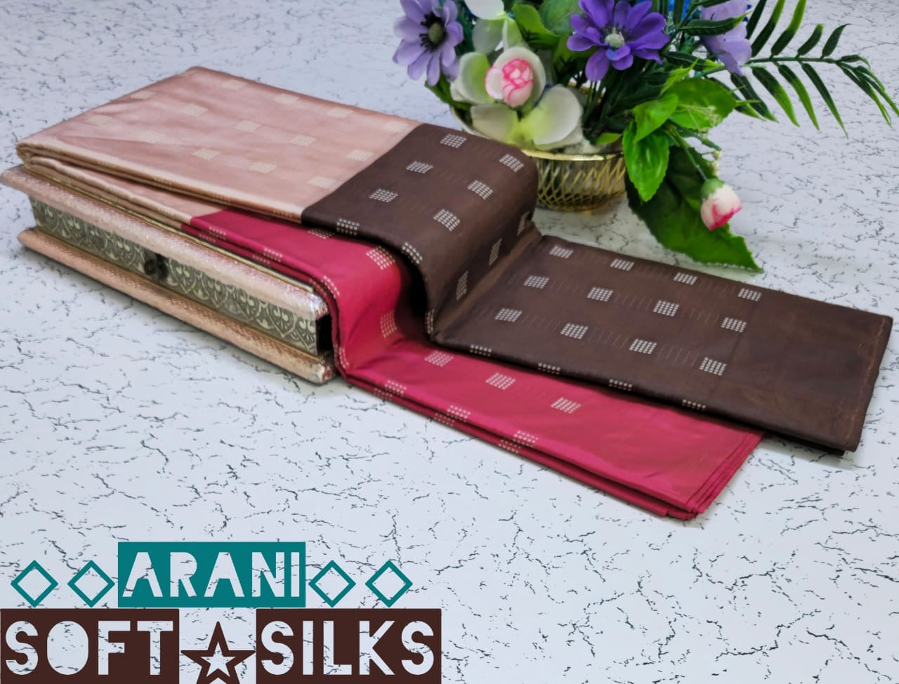 Dark Brown and Pink Arani Soft Silk
