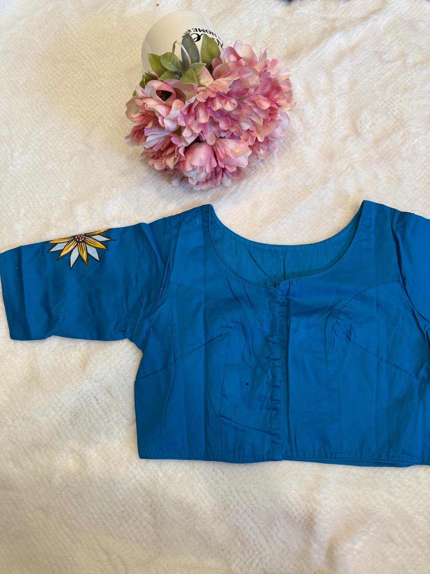 Blue and Yellow Hand Painted Blouse D1