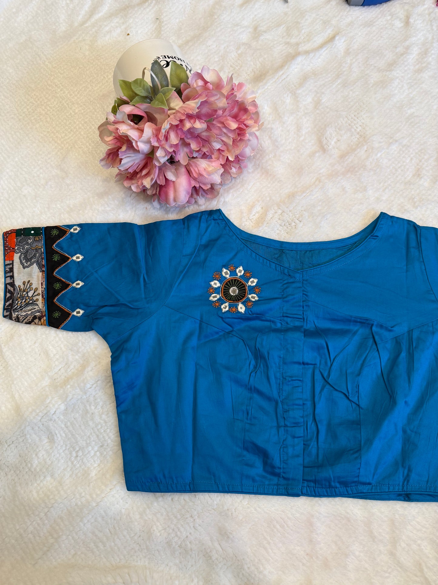 Ink Blue and Black Mirror Work Blouse D1