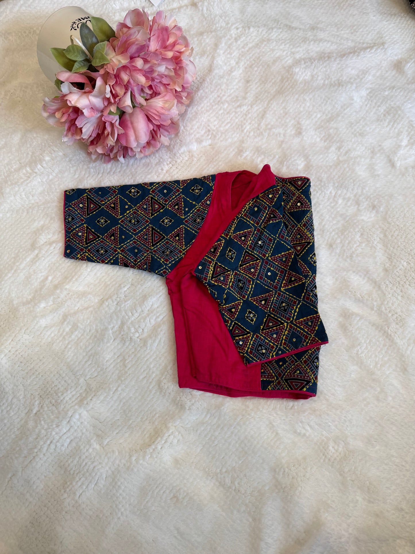 Pink and Dark Blue Sequence Work Blouse D1