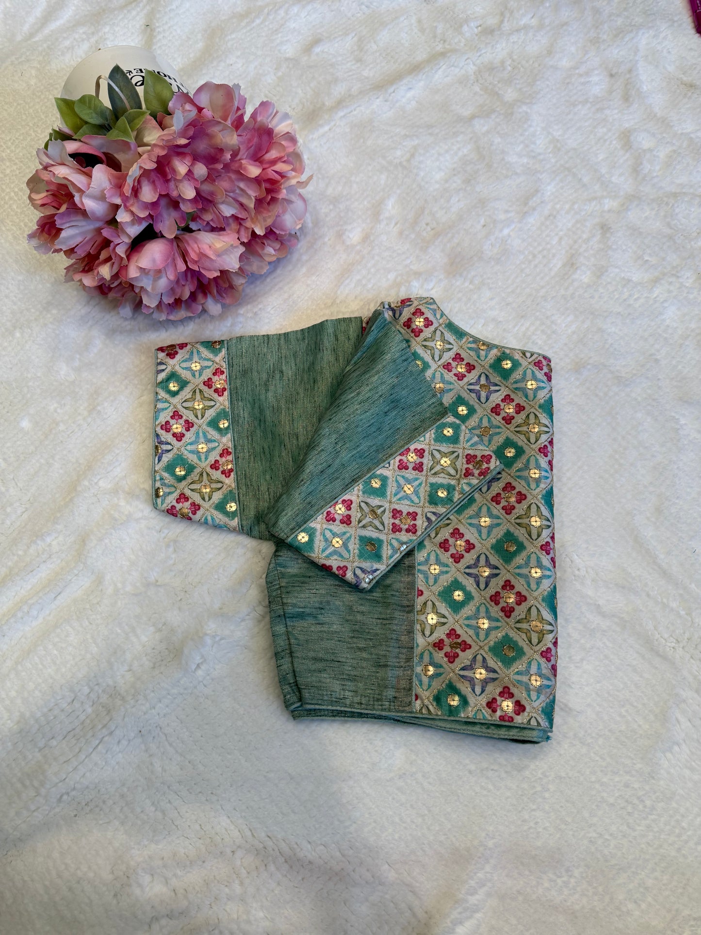 Pista Green Sequence Work Blouse D1