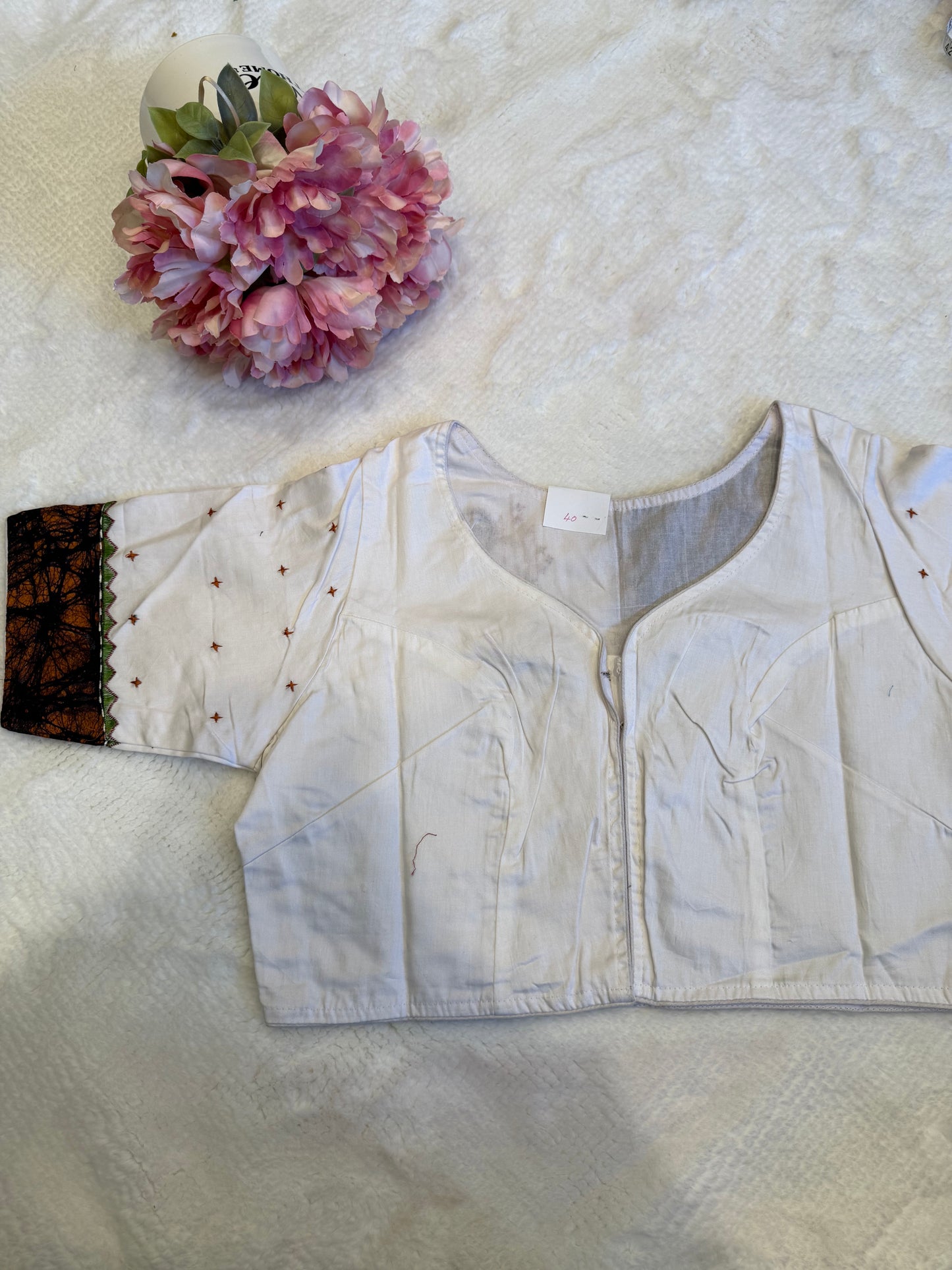 White with Black and Brown Print Blouse D1