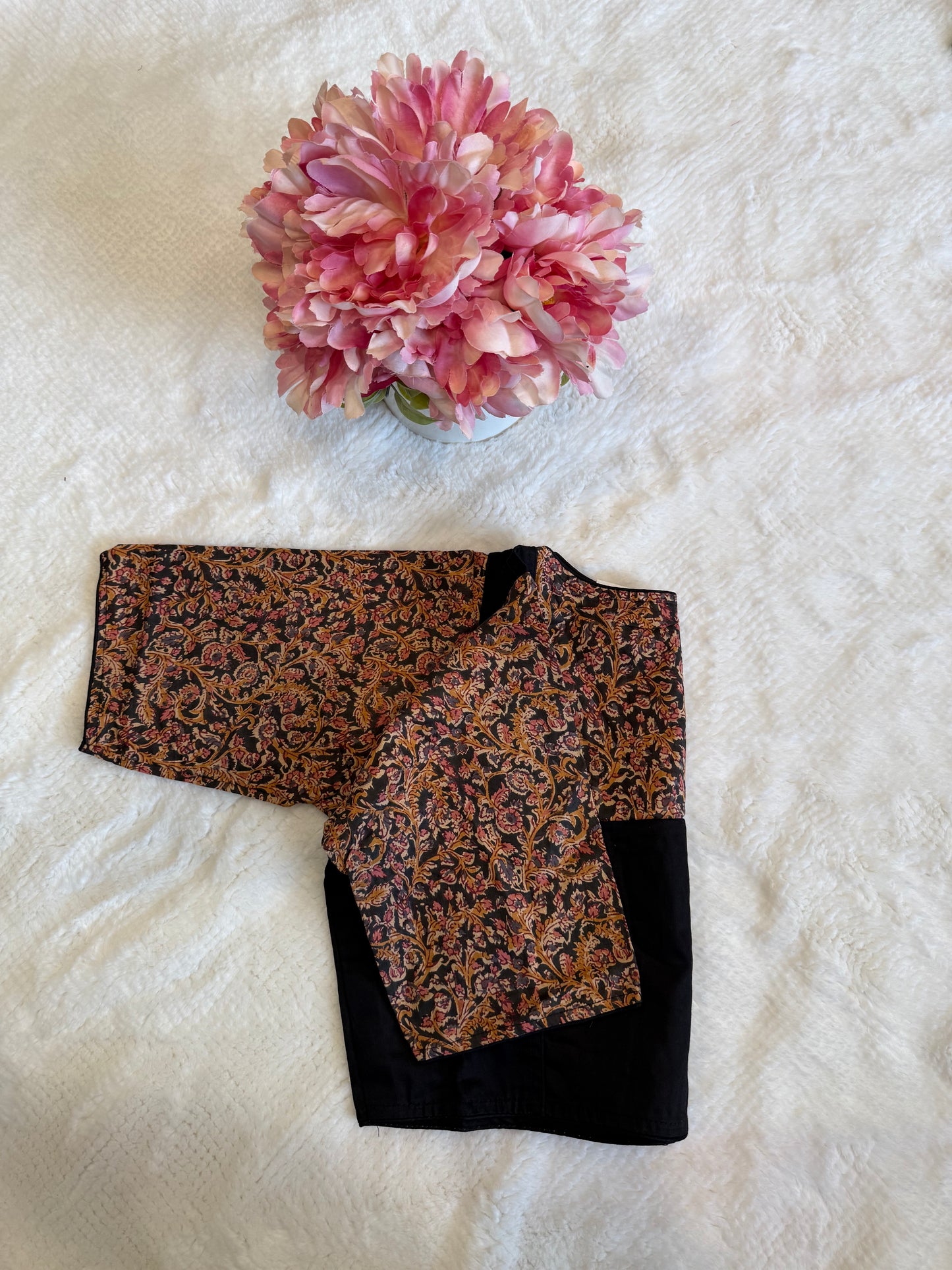 Black with Print Sleeve Blouse D2