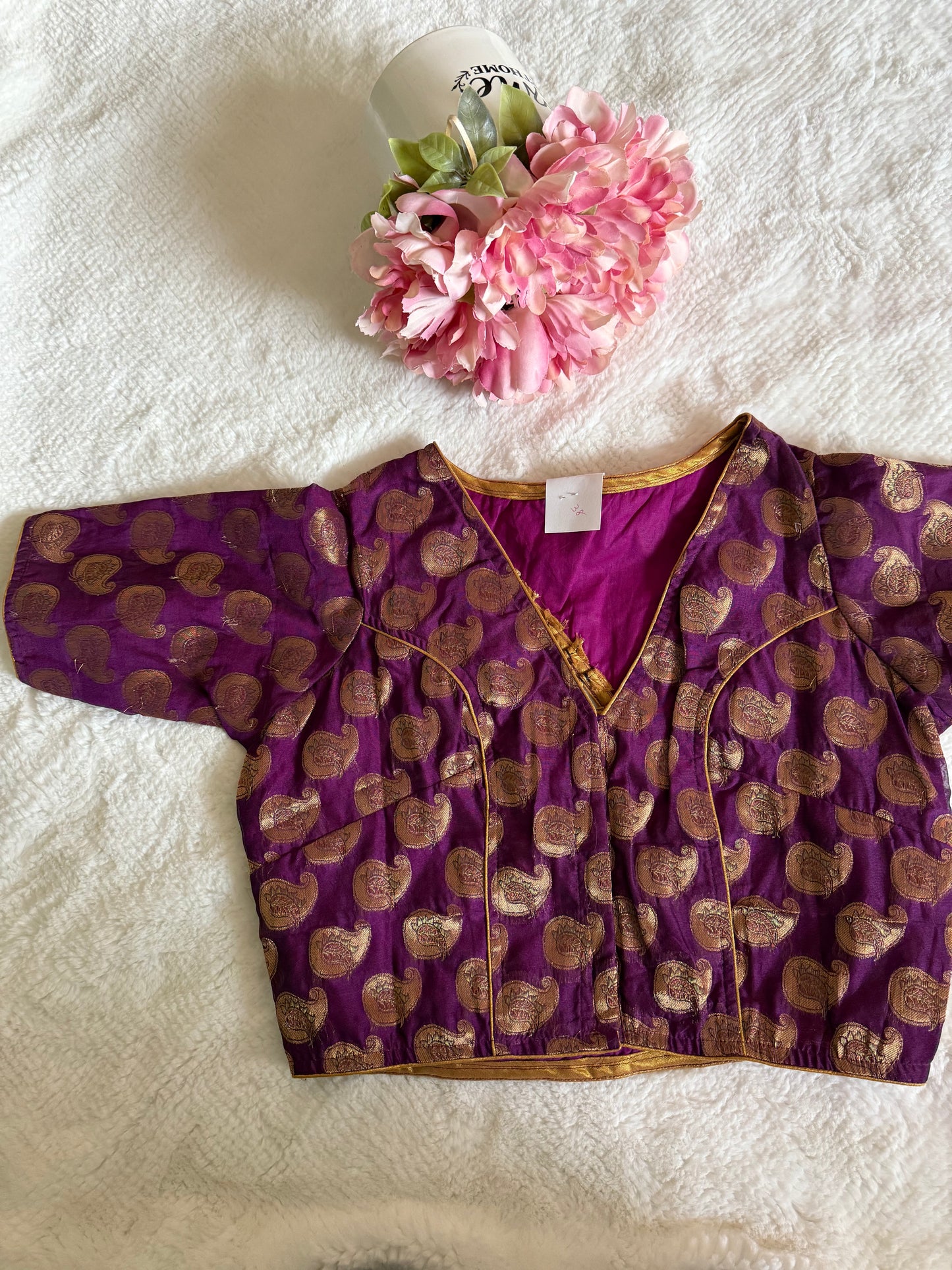 Purple with Gold Print Blouse D2
