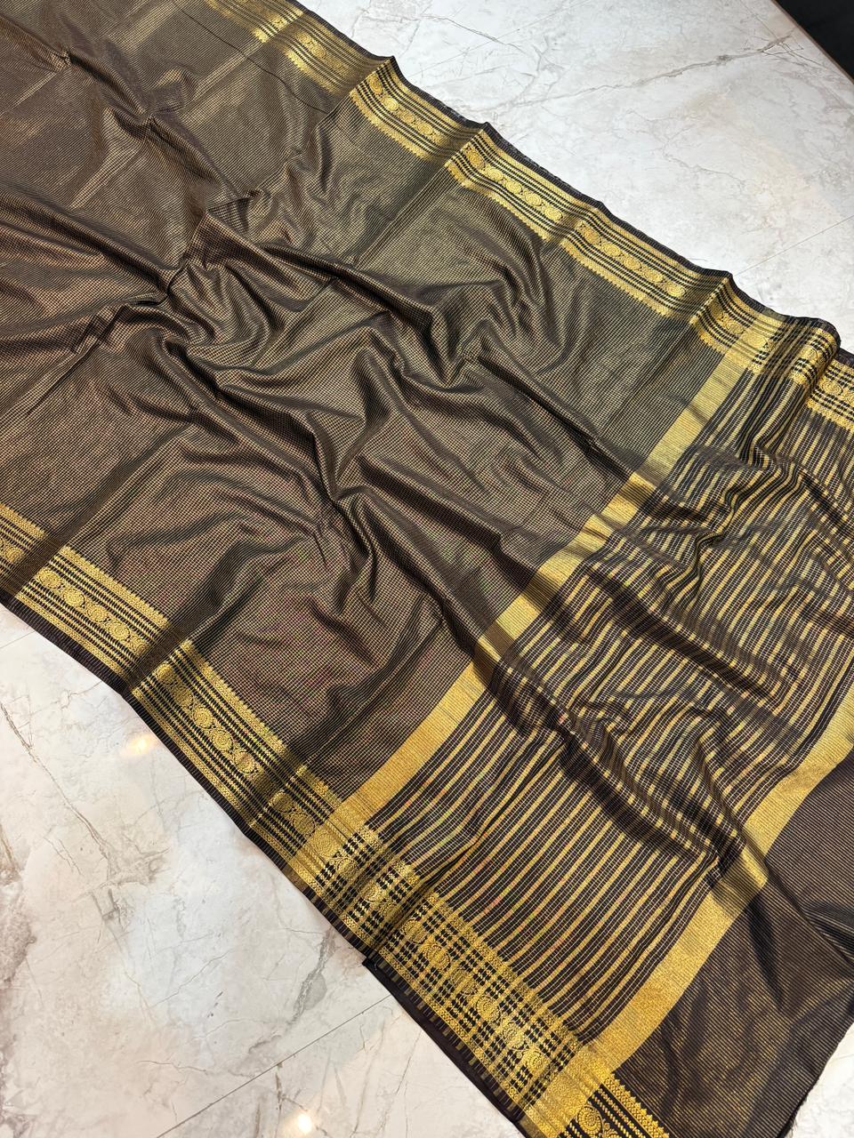 Black Checked Pattern Warm Silk Saree