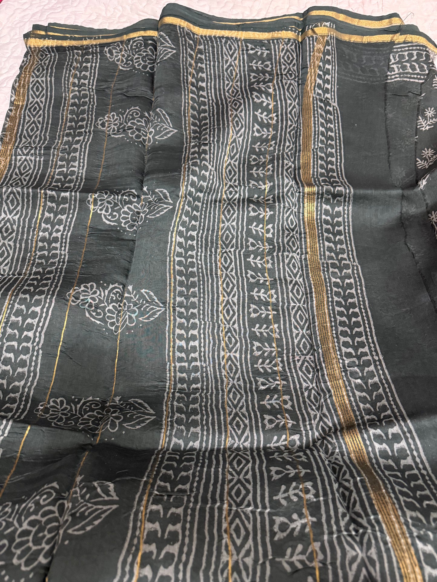 Blackish Green Chanderi Silk Saree