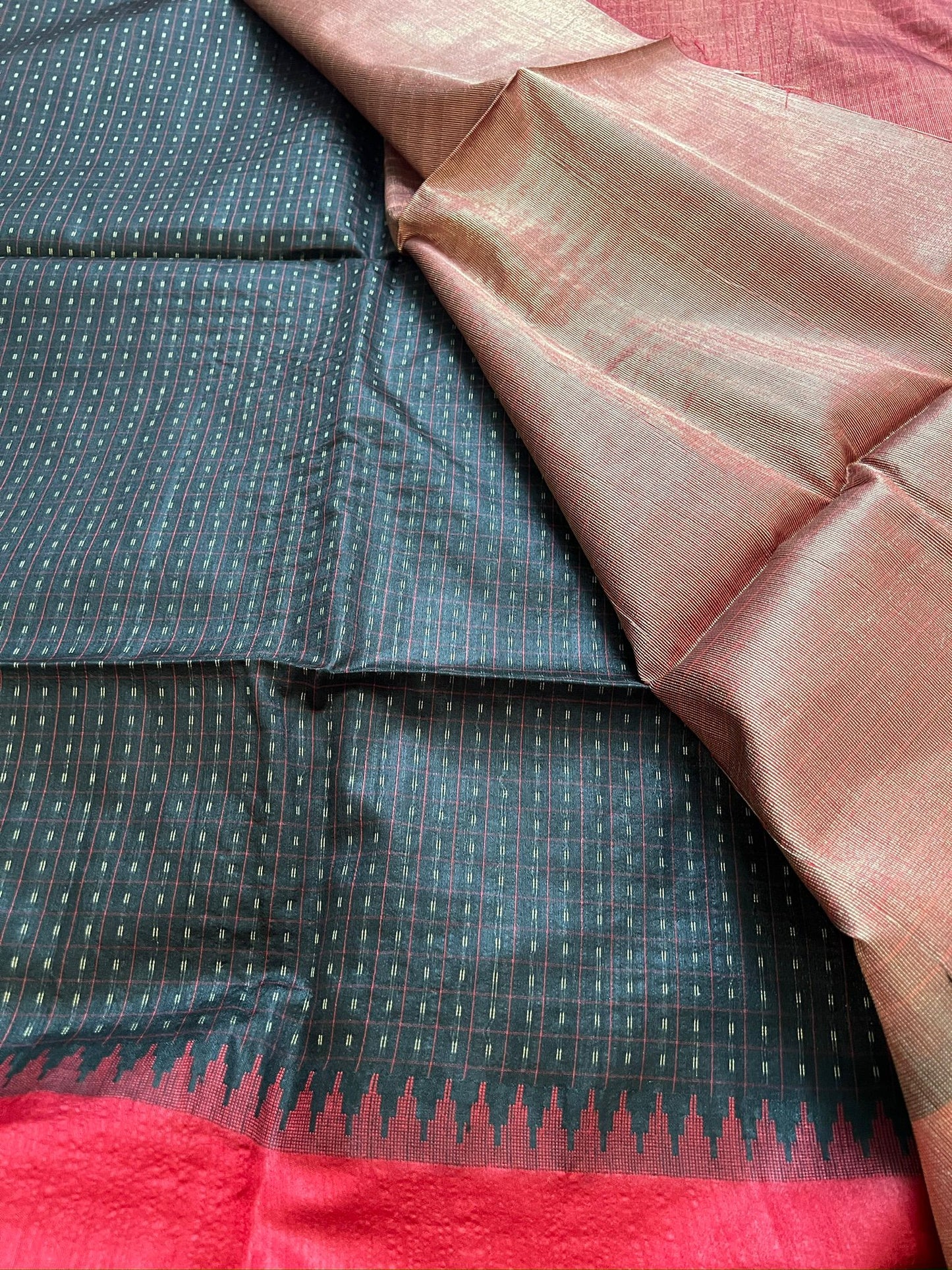 Black Swastik Semi Tussar Silk Saree