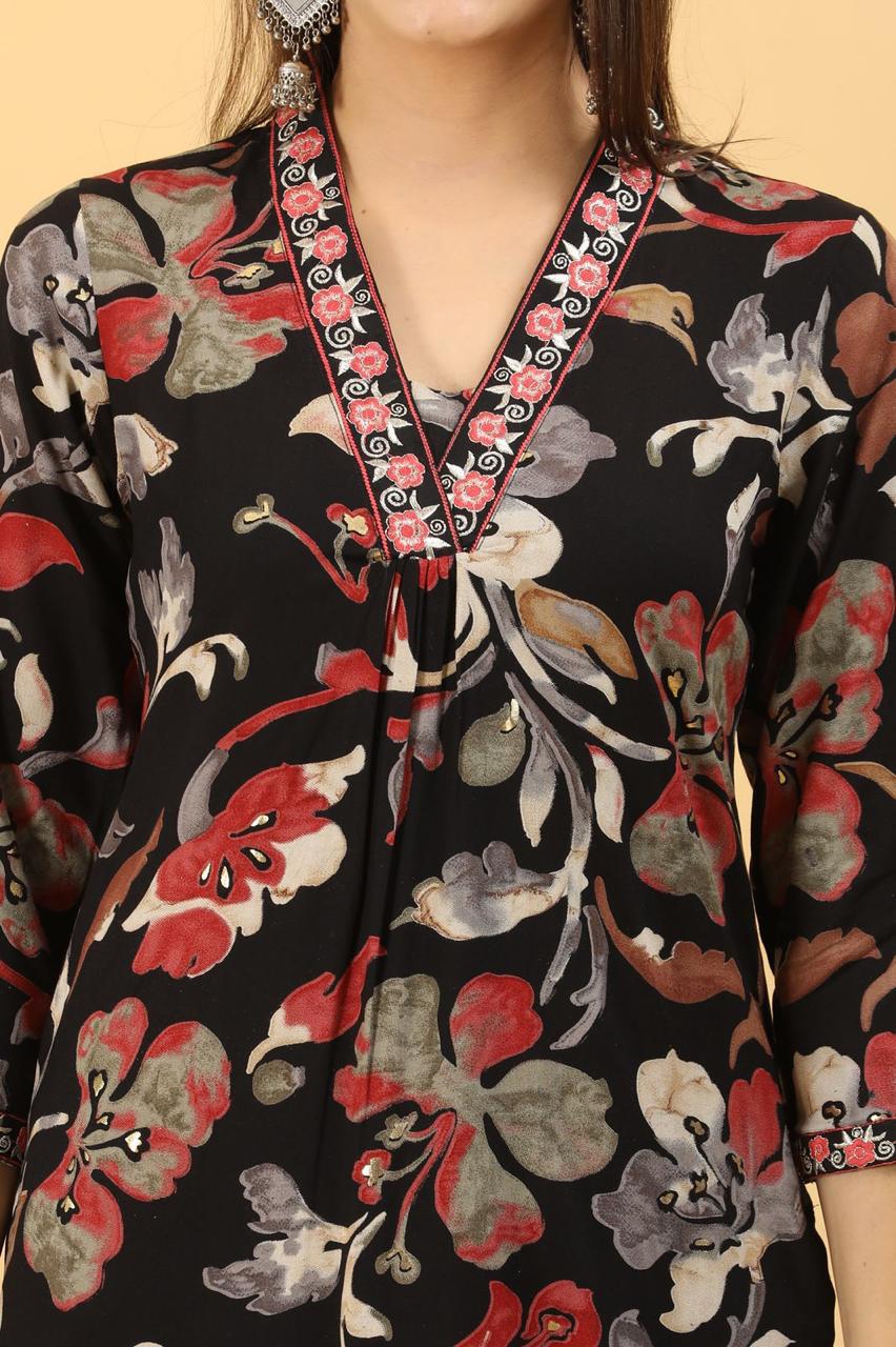 Black V Neck 2-Piece Chudidar Set