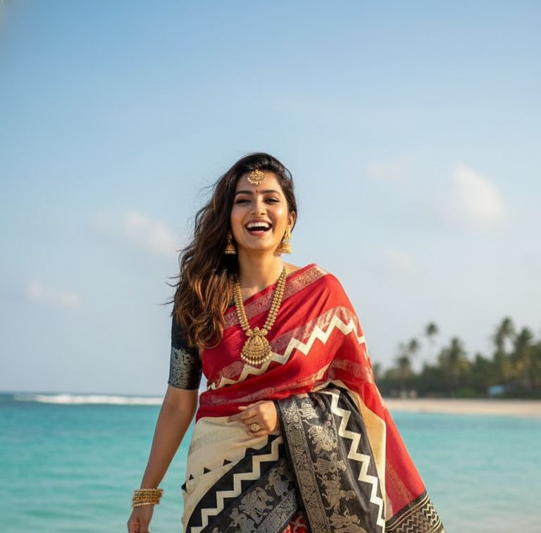 Black and Red Mubbagam Soft Silk Saree