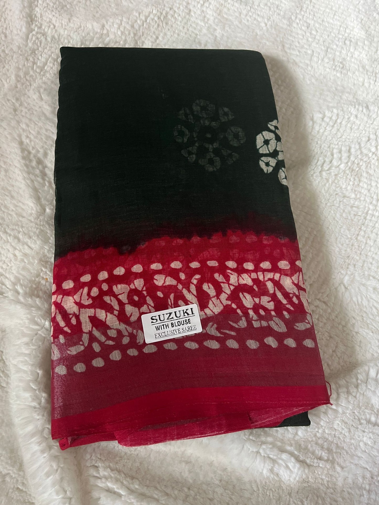 Dark Green and Red Suzuki Silk Cotton Saree