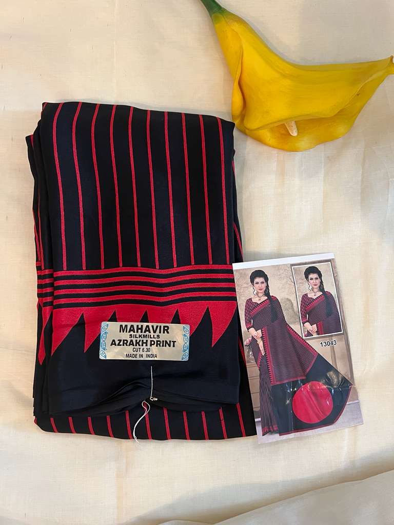 Black Mahavir Ajrakh Print Fancy Saree