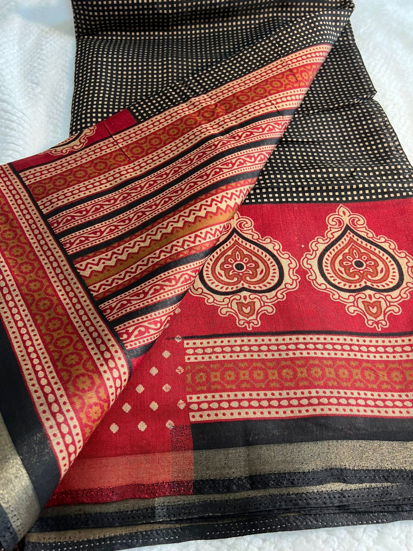 Black and Red Kaju Silk Cotton Saree