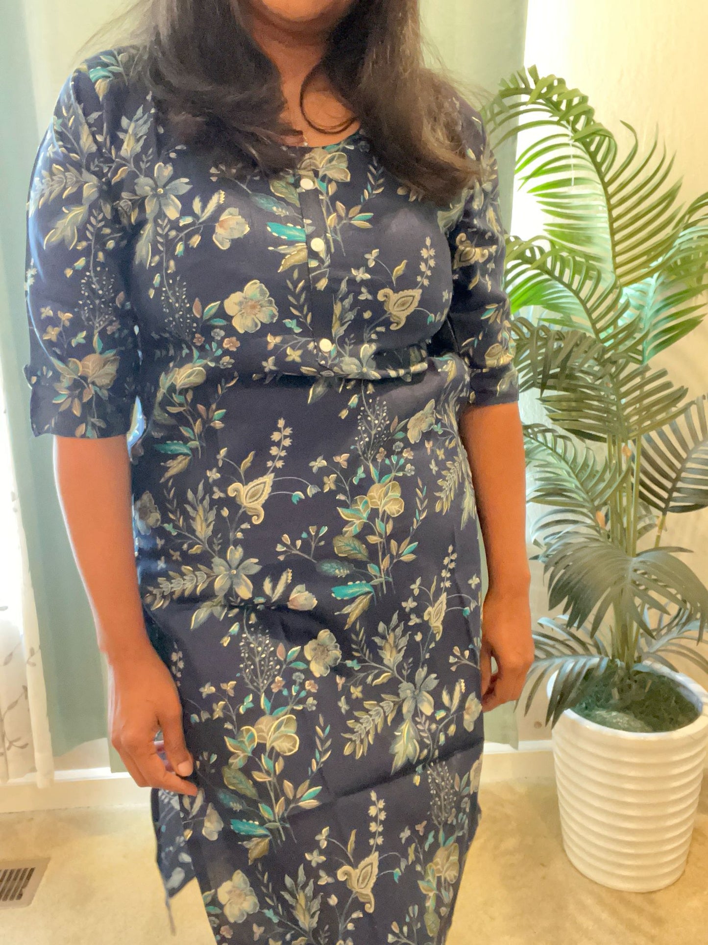 Navy Blue with Flower Pattern Kurti