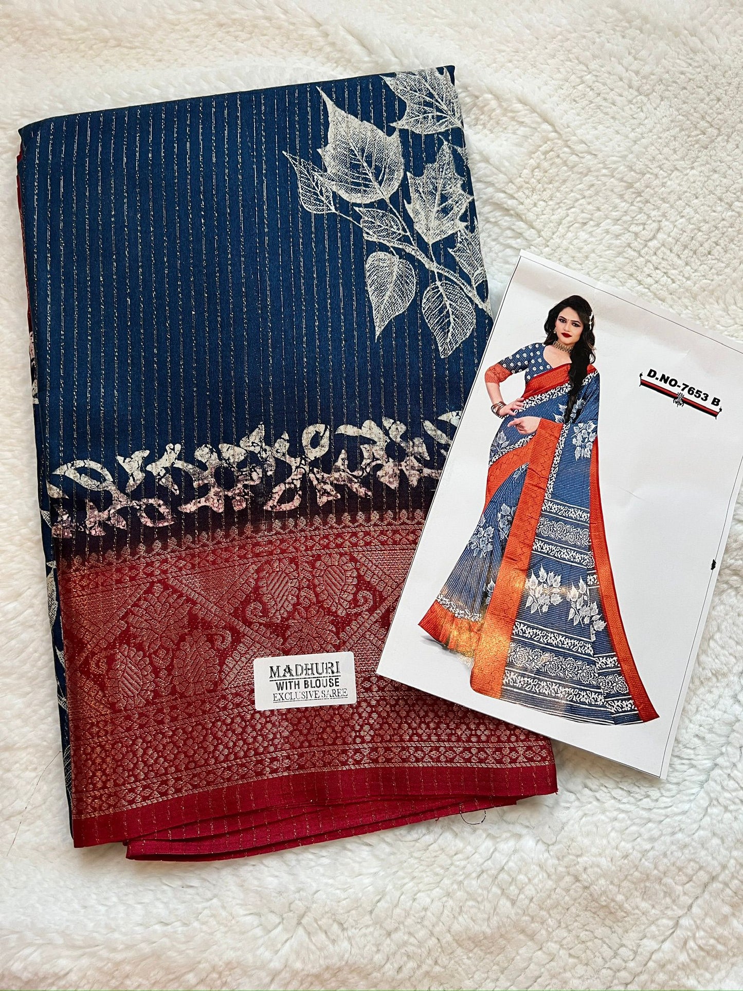 Blue and Red Madhuri Chiffon Saree