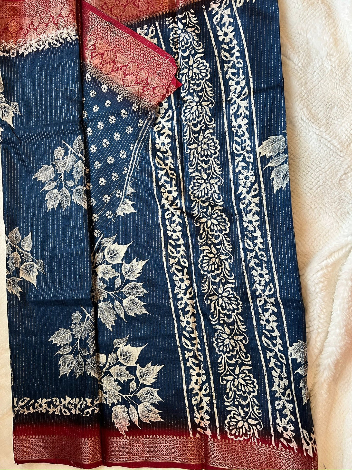 Blue and Red Madhuri Chiffon Saree