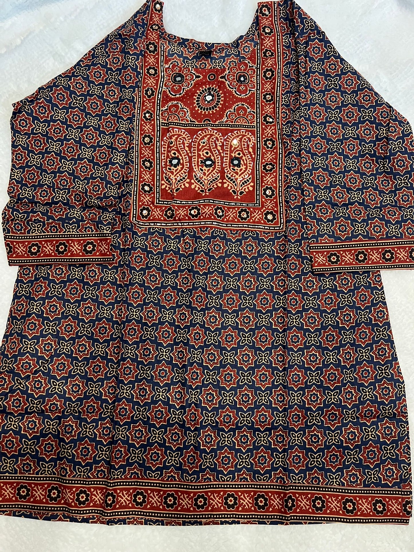 Blue Mirror Work Short Kurti