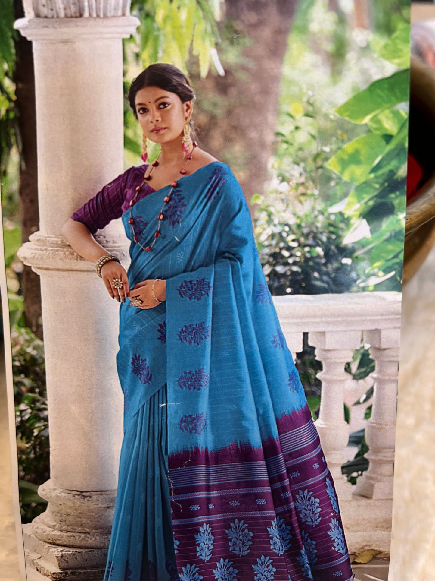 Blue Handloom Padding Linen Saree
