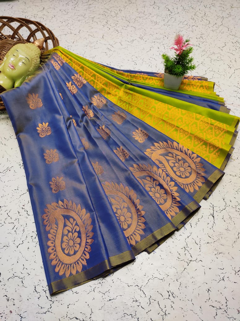 Blue and Green Fancy Soft Silk Saree