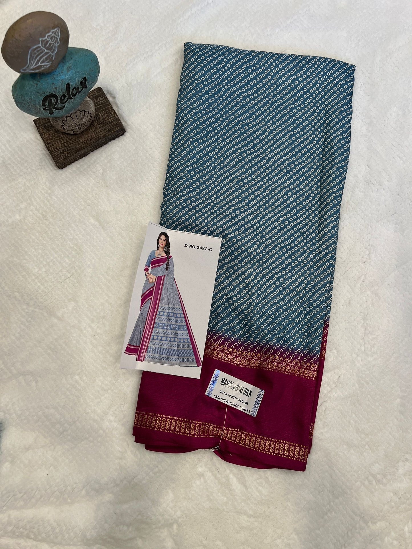 Blue and Magenta Mangalagiri Semi Silk Saree
