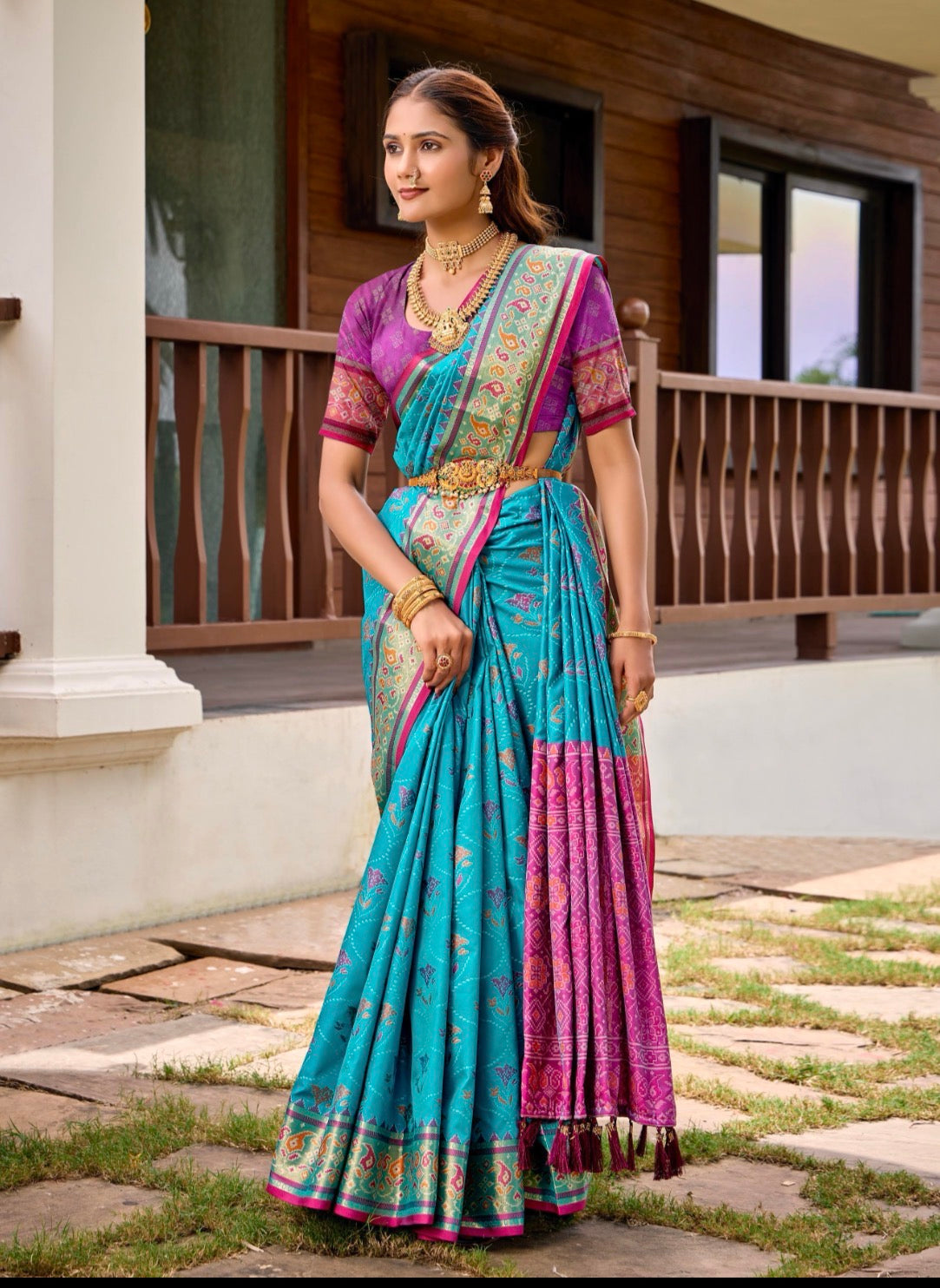 Blue and Pink Rajkot Patola Saree