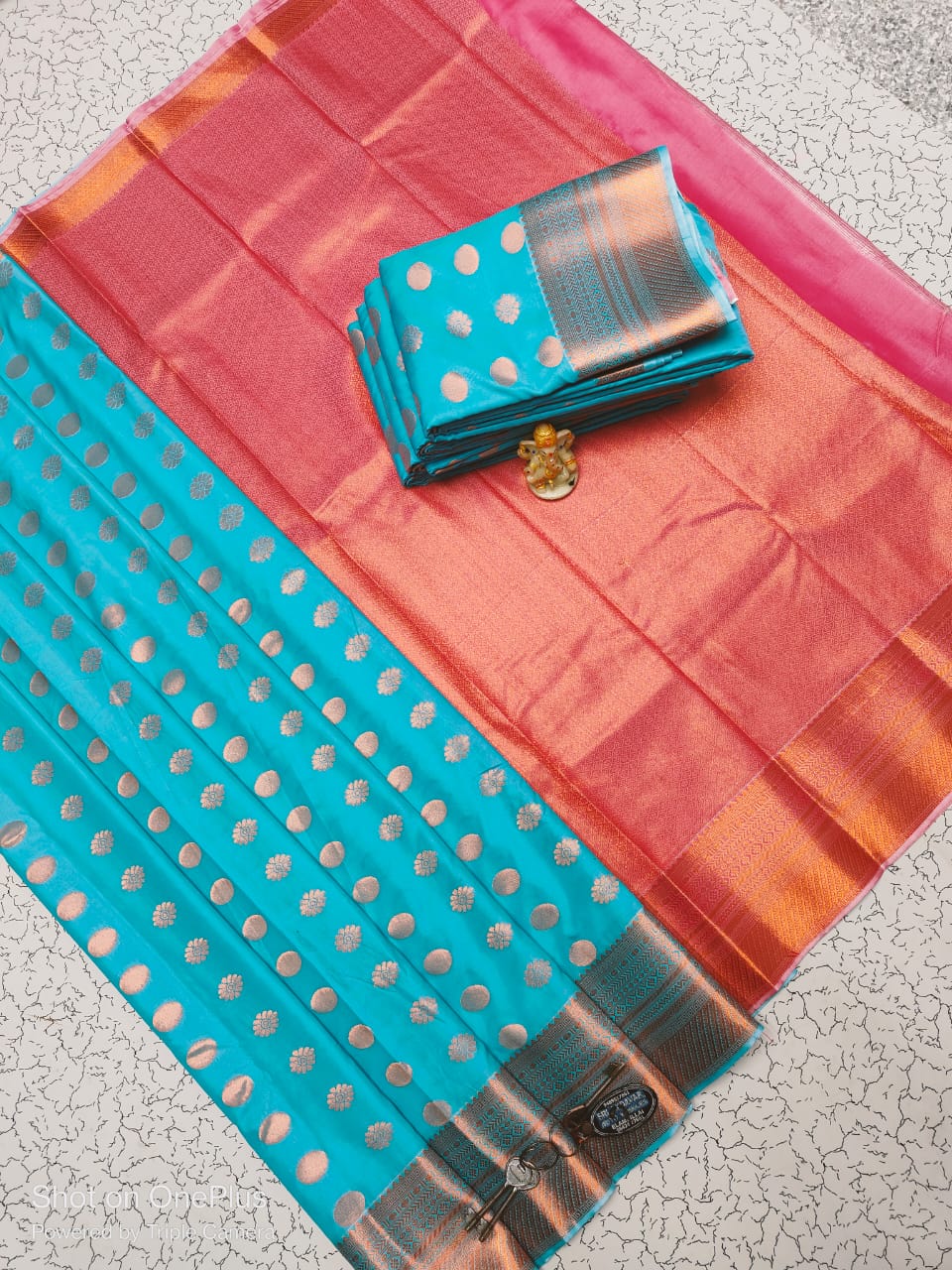 Blue and Pink Big Putta Fancy Soft Silk Saree