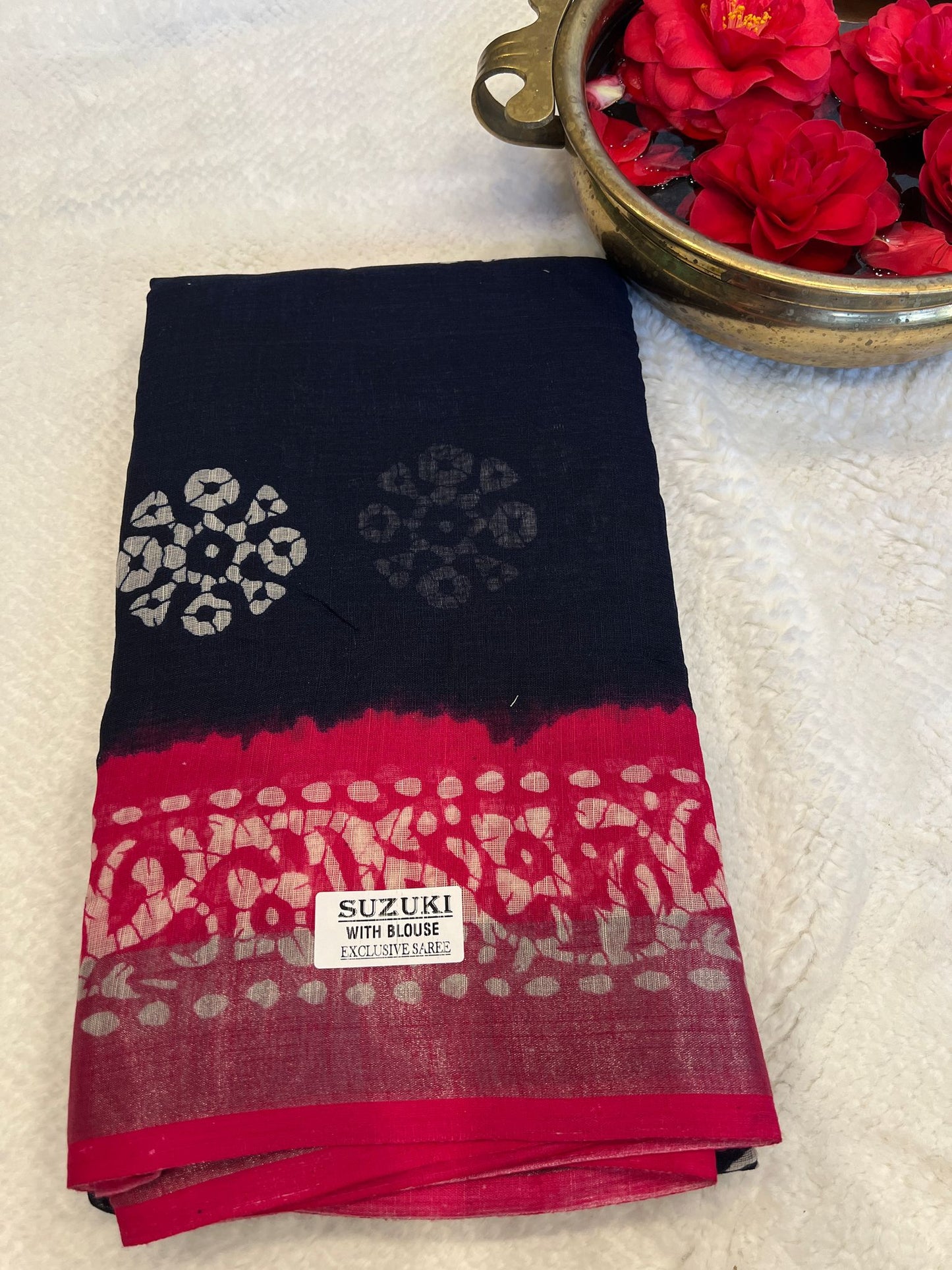 Blue and Pink Suzuki Silk Cotton Saree