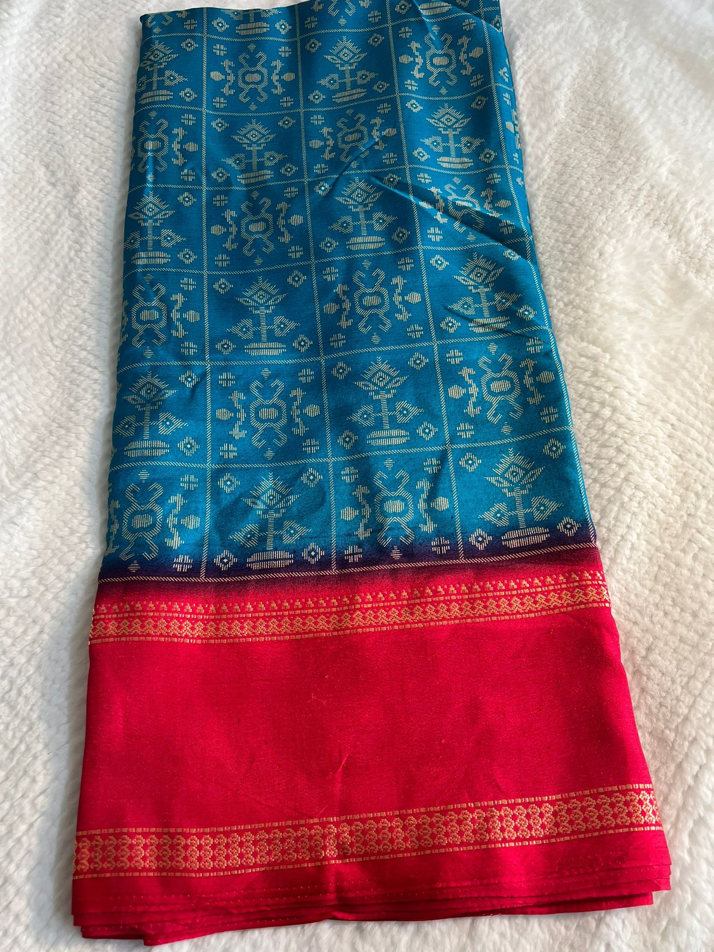 Blue and Red Mangalagiri Silk Saree