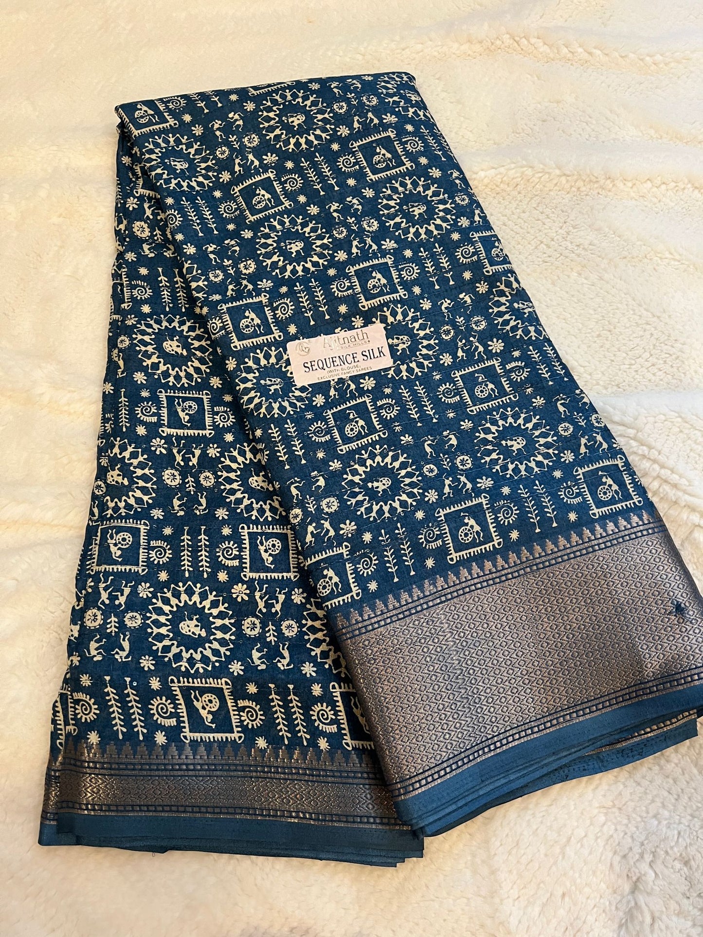 Blue Sequence Semi Silk Saree