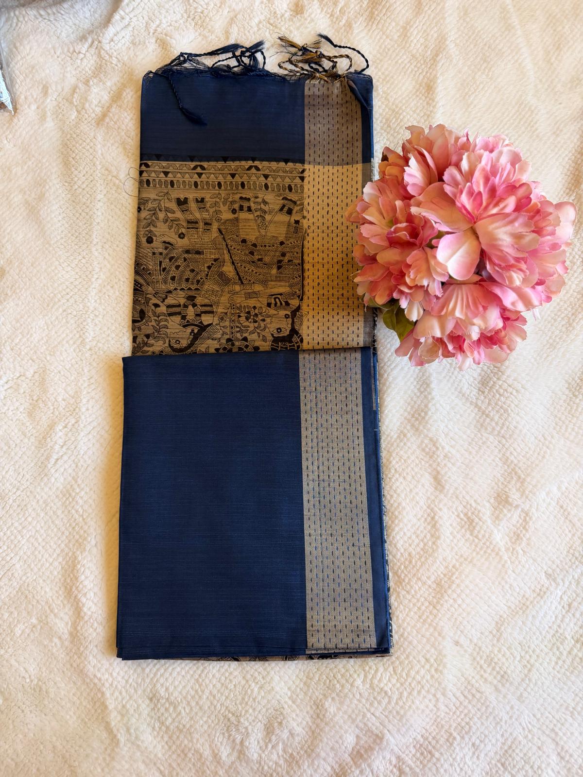 Blue Mayapuri Semi Tussar Silk Saree