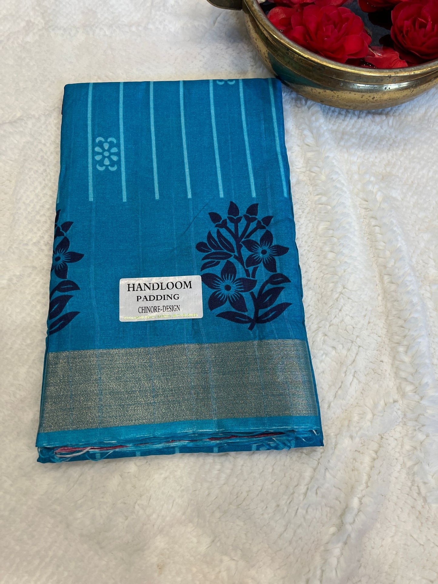 Blue Handloom Padding Linen Saree