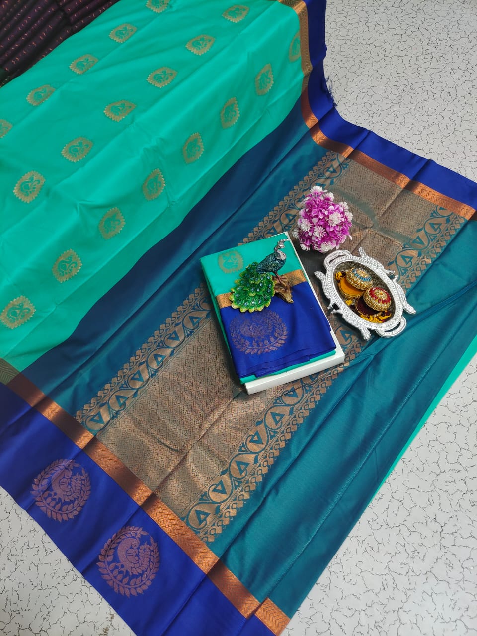 Blue Rich Bhutta Embossed Silk Saree