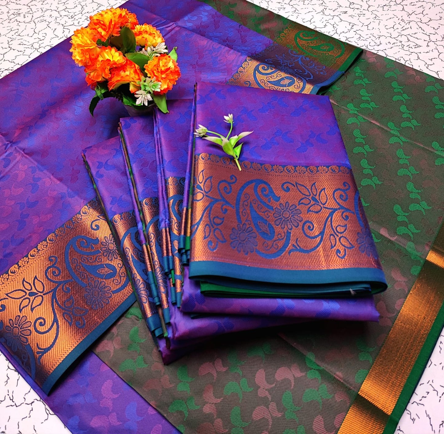 Blue 3D Embossed Saree