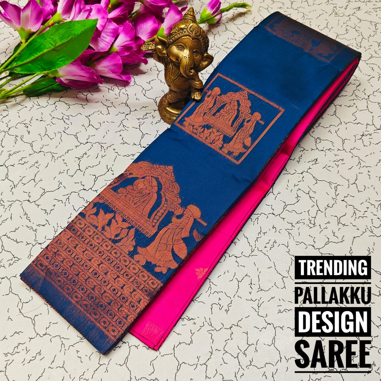 Blue and Pink Pallaku Design Soft Silk Saree