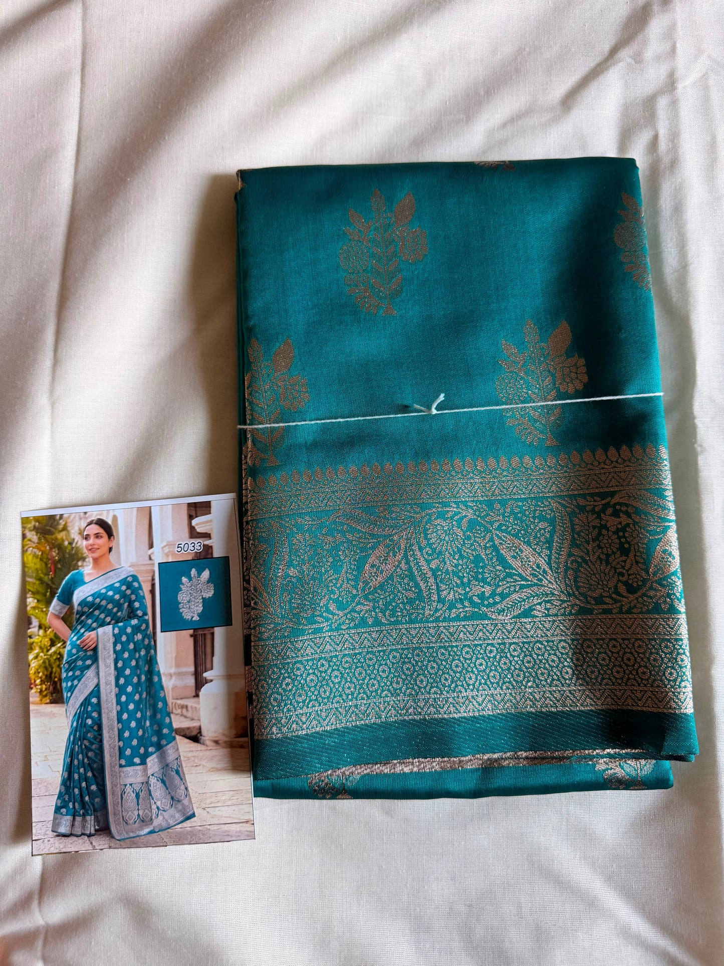 Teal Blue Damini Semi Soft Silk Fancy Saree
