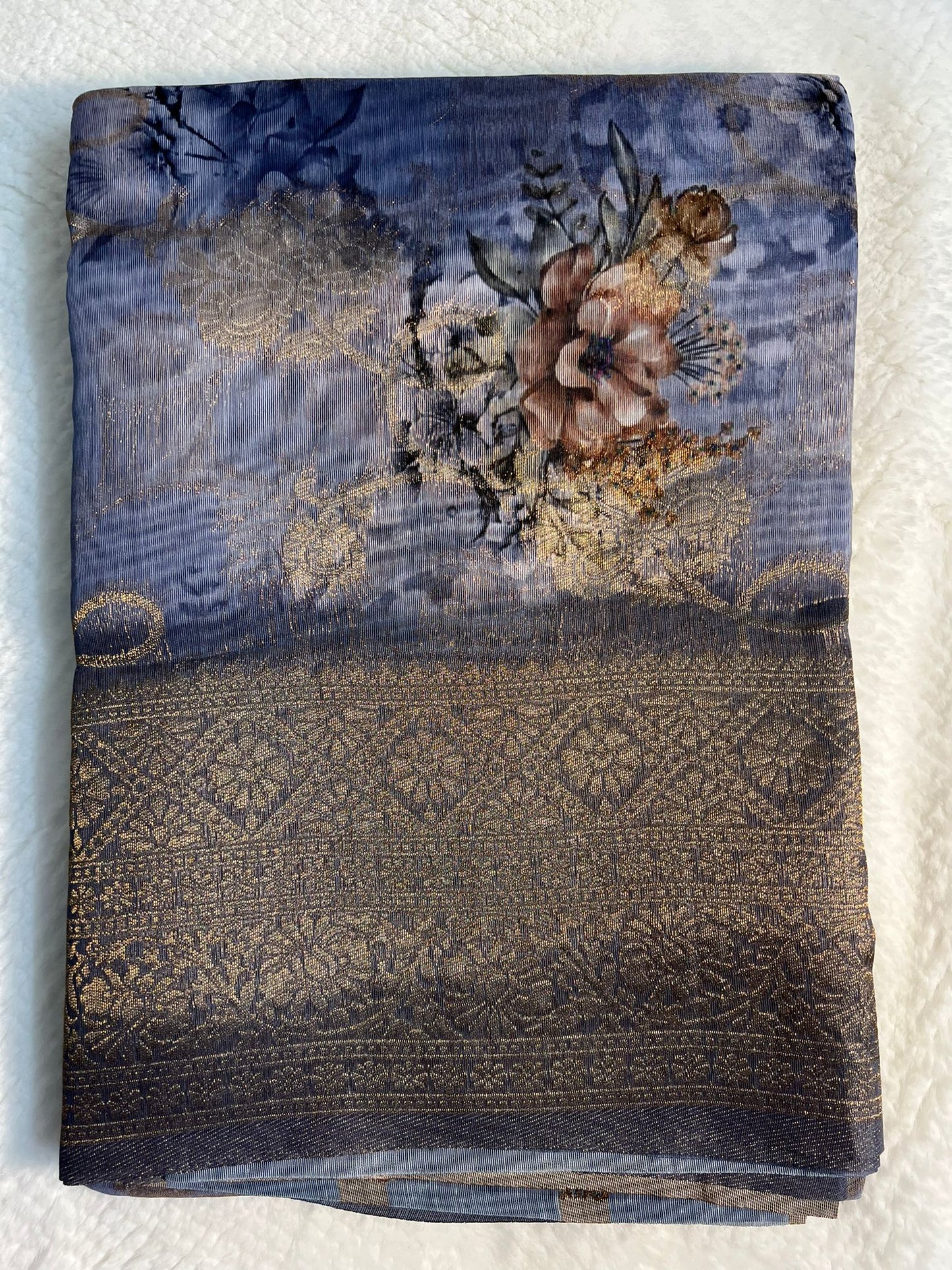 Blue and Grey Kangana Silk Saree