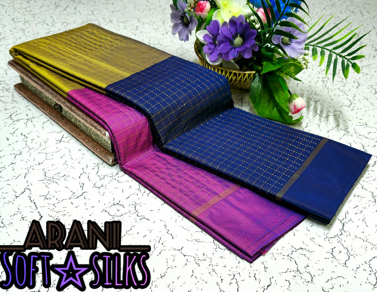 Dark Blue and Purple Arani Soft Silk