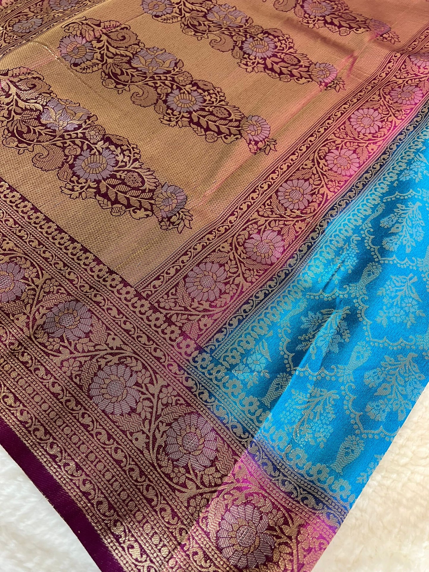 Blue and Purple Silver Meena Banarasi Saree