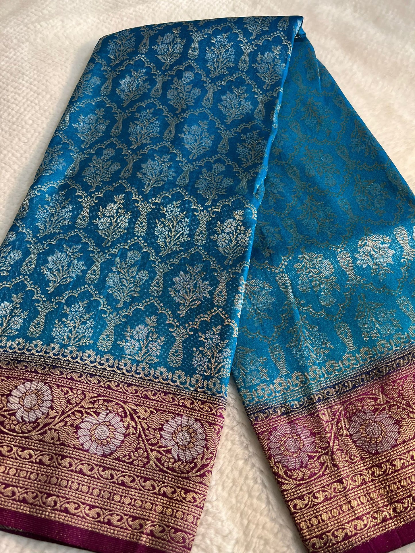 Blue and Purple Silver Meena Banarasi Saree