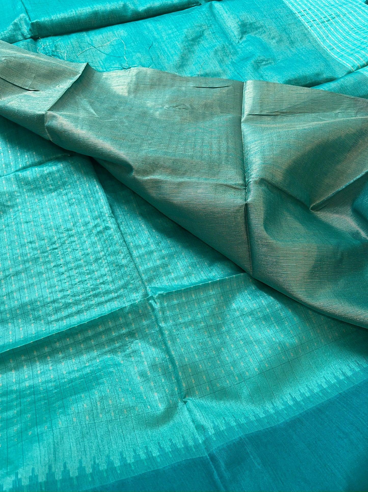 Bluish Green Swastik Semi Tussar Silk Saree