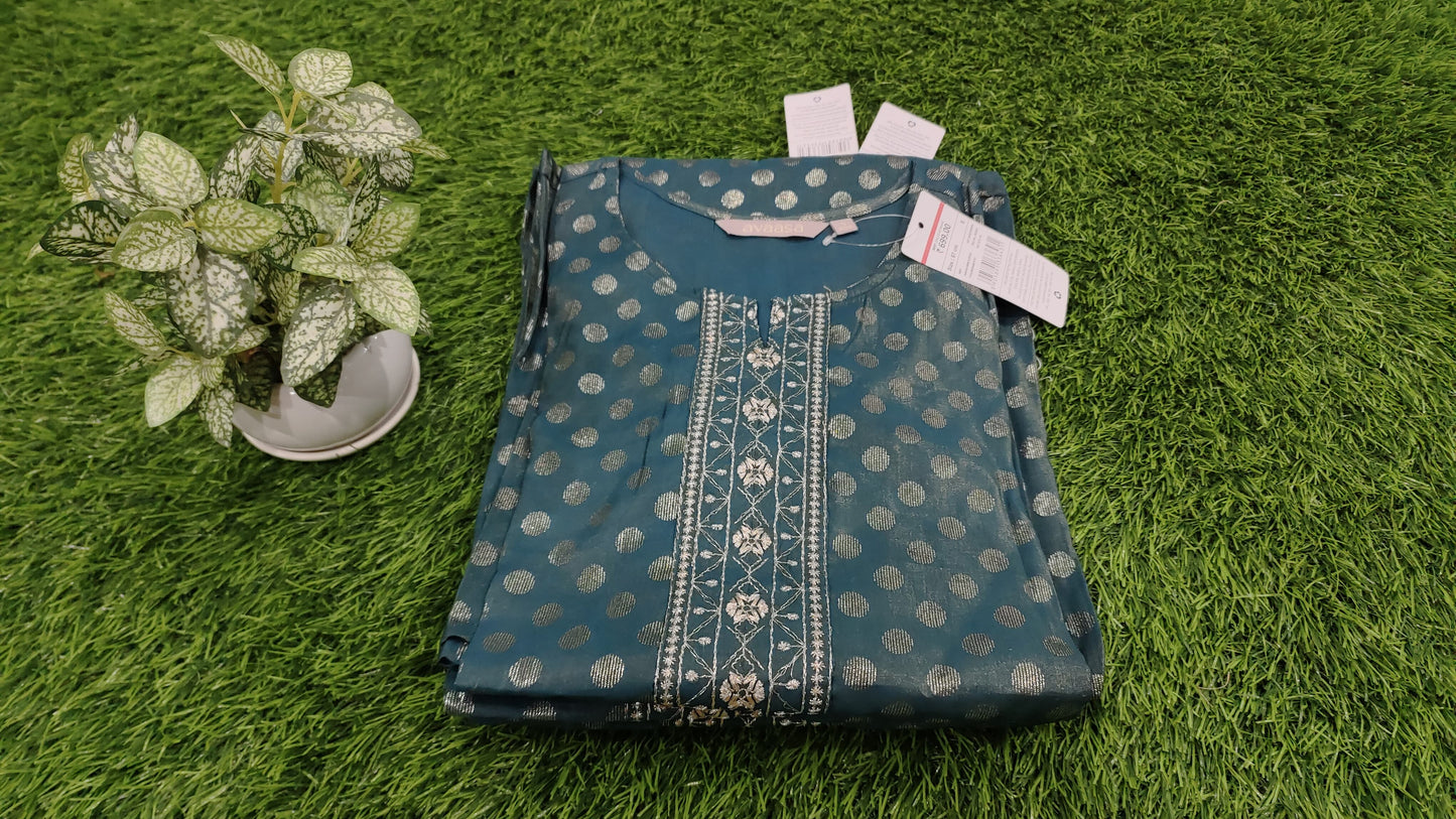 Bluish Green with Gold Print Kurti