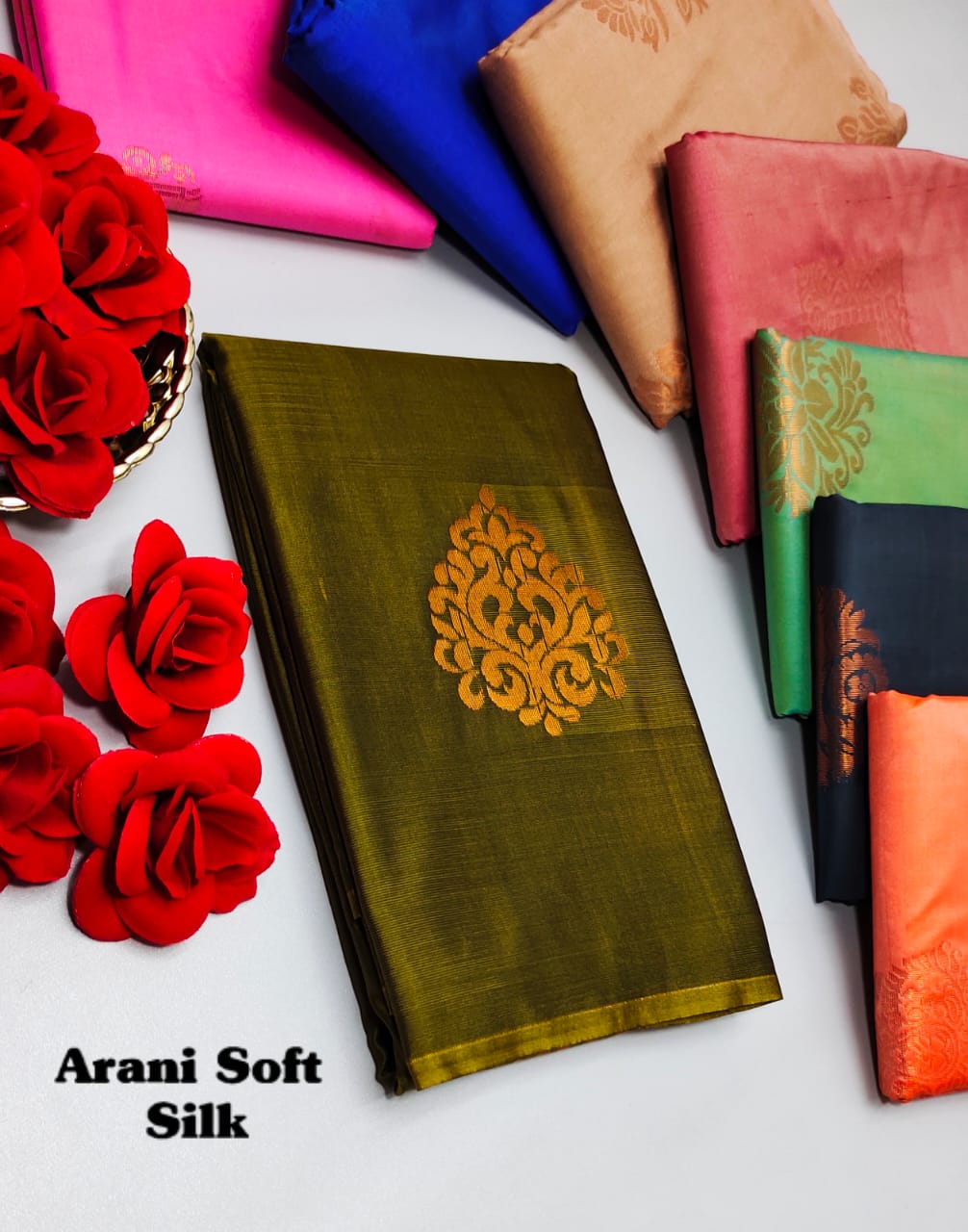Bottle Green Arani Soft Silk Saree