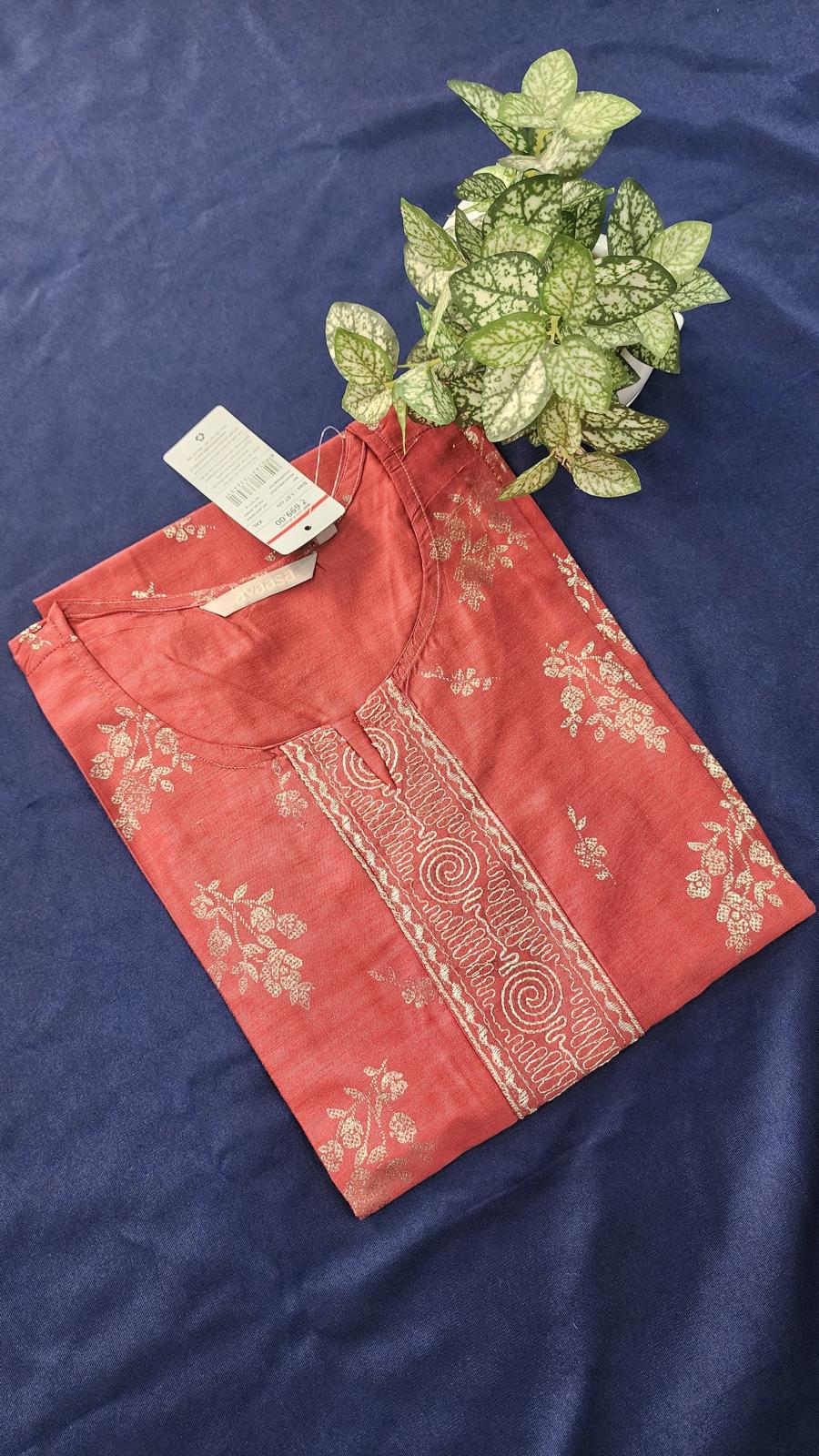 Brick Red Embroidery Kurti