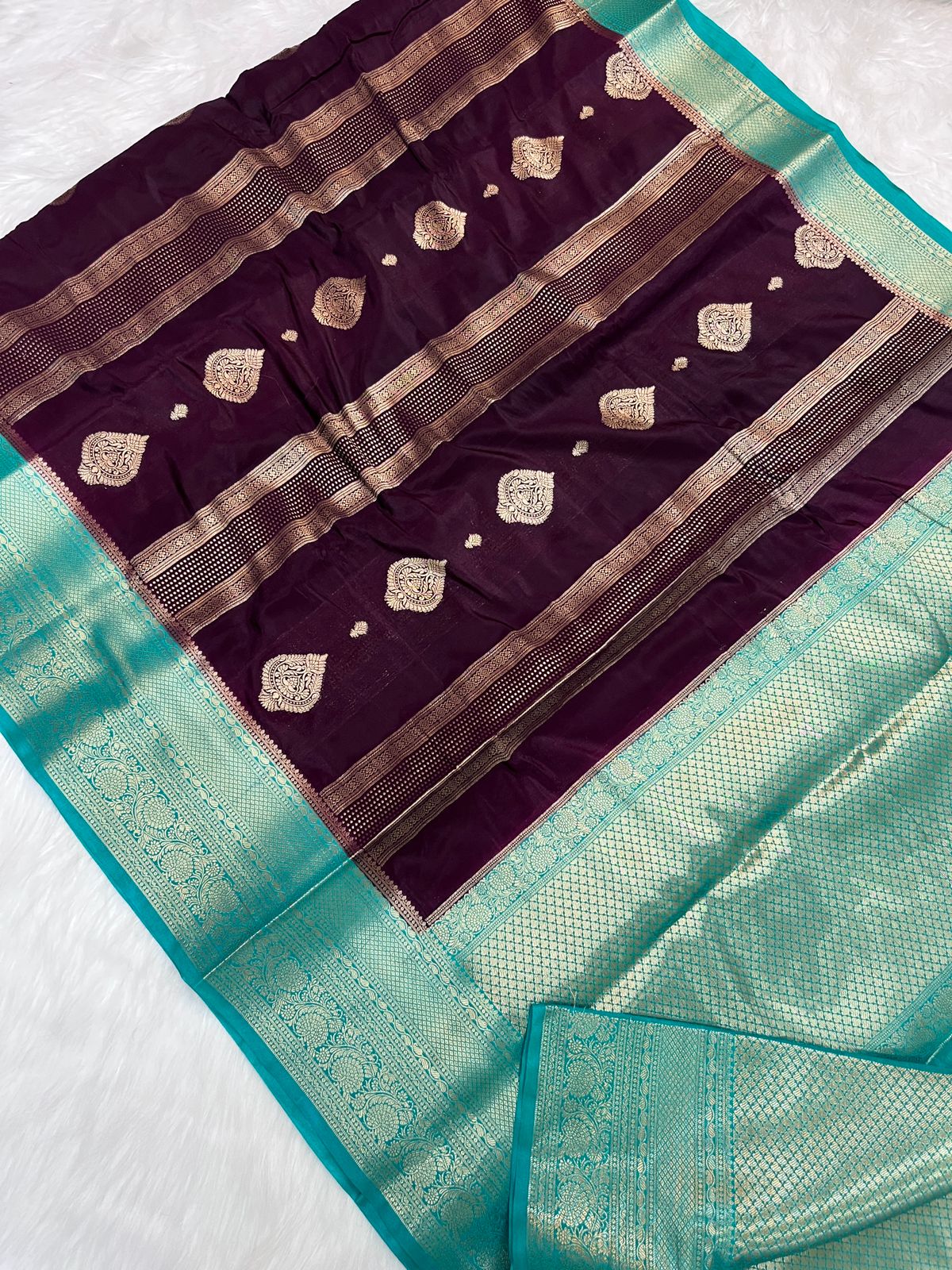 Brown and Blue Warm Silk Saree